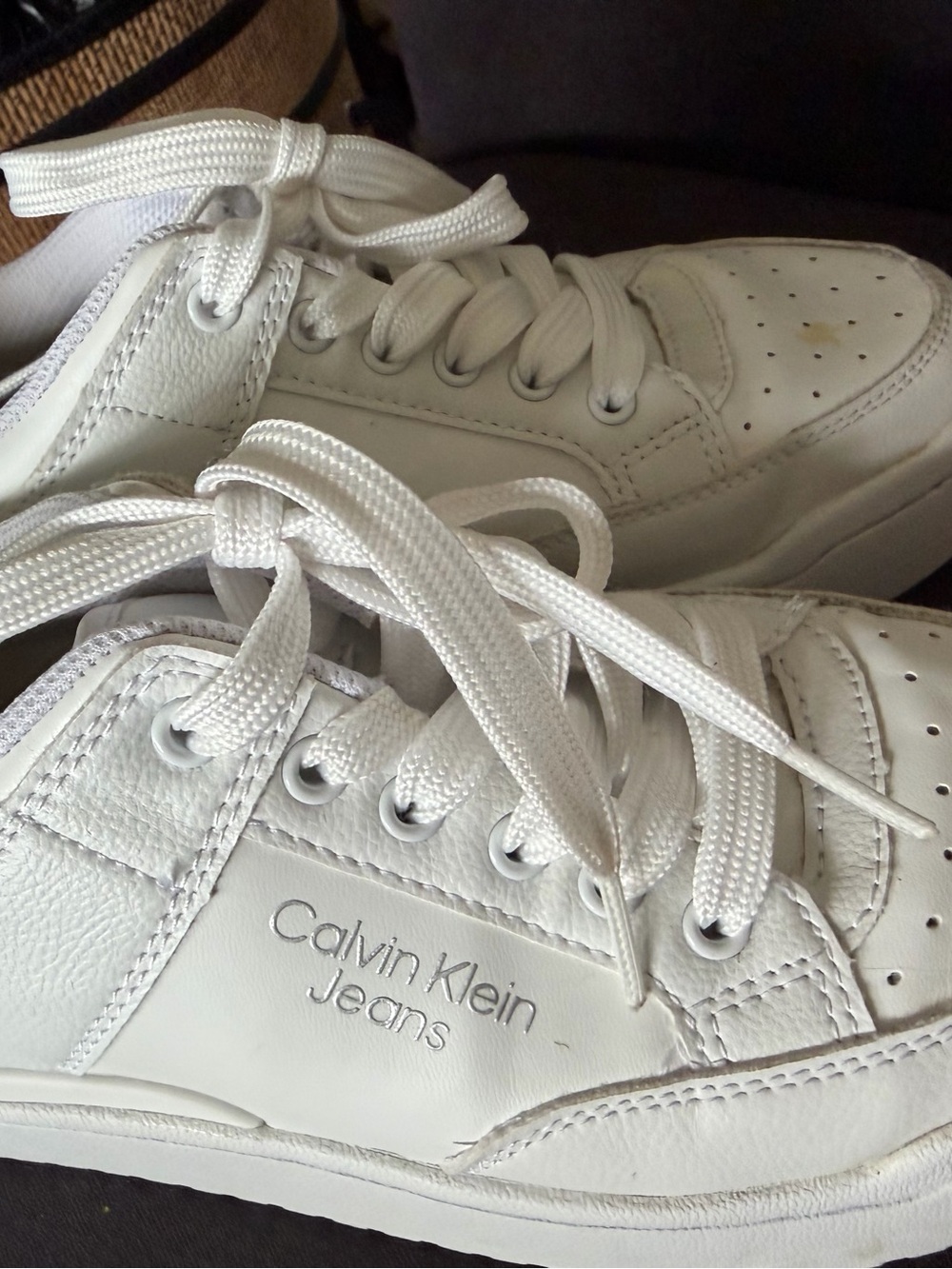 Calvin Klein Jeans Men’s White Low-Top Leather Sneakers
